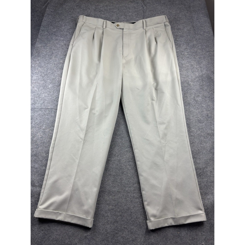 Savane Men's 42x32 Pleated Dress Pants Tan Comfort Waist Old Money VTG Class SEE